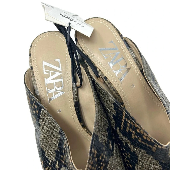 Zara Snakeskin Animal Print High Heeled Mules Size 36 /‎ US 5.5 - Picture 7 of 9